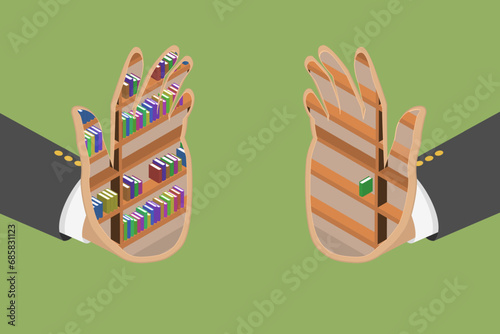 3D Isometric Flat Vector Illustration of Educated Vs Uneducated, Access to Knowledge