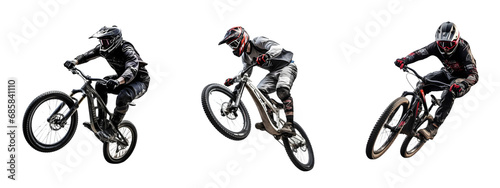 Set of Downhill Bikers on Transparent Background