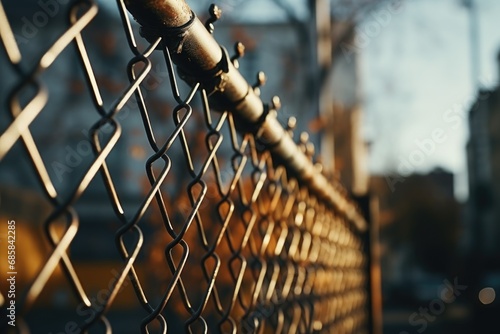 A detailed view of a chain link fence. This versatile image can be used to represent security, boundaries, or confinement in various projects.