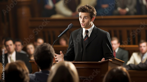 Courtroom Drama: Showcase an advocate making a compelling argument in court, with a dynamic composition capturing the intensity of the legal proceedings