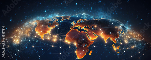 Globe connection vizulazation lines and dots on dark background.