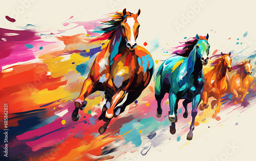corrida de cavalos minimalista em fundo colorido vibrante