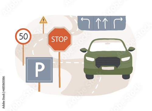 Traffic signs isolated concept vector illustration. Traffic management, types of signs, vehicle movement regulation, driving license exam, warning driver, road information vector concept.
