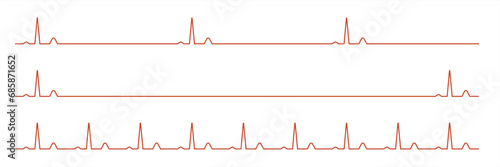 Heartbeat red cardiogram. Cardiogram with straight line. Pulse, ecg, ekg, hertbeat, electrocardiogram, graph, rhythm cardioid concept. Heartbeat pulse hospital logo sign.