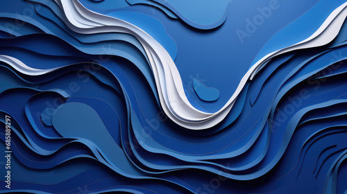 greeting card, blue abstract landscape in the style of paper sculpture
