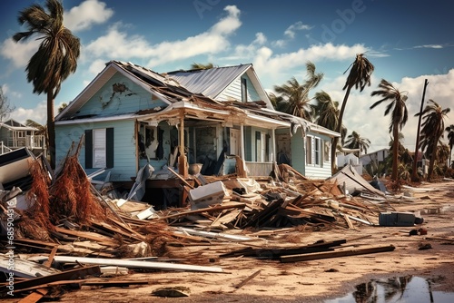 Hurricane, Florida after the hurricane. Broken houses, broken trees