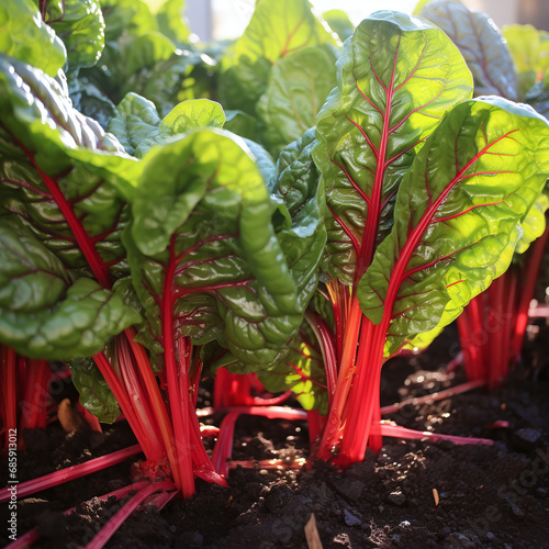 gardening close up with chard in a garden bed