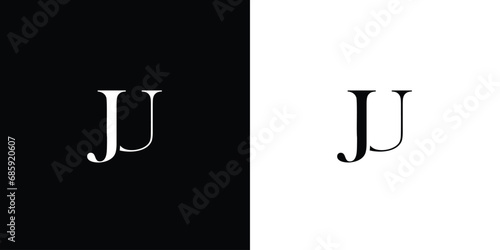 Abstract Minimalist line art letter JU logo in black and white color