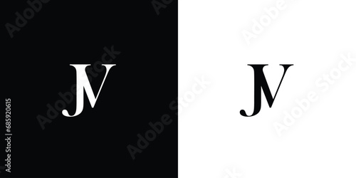 Abstract letter JV logo design vector in black and white color
