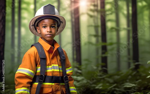 little black boy dressed up as a firefighter, professional portrait