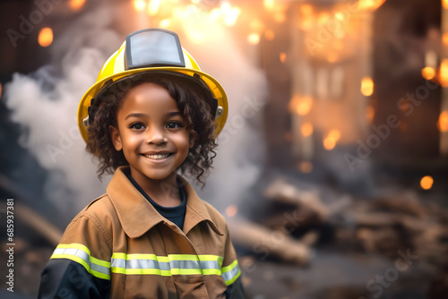 little black girl dressed up as a firefighter, professional portrait
