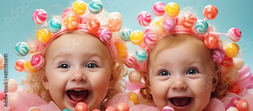 Twins baptized with candy decorations.