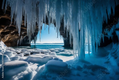 Grand Island, on Lake Superior, has a cave hidden between ice curtains