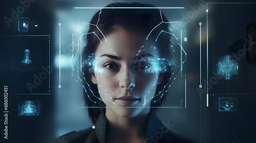 Authentication by facial recognition concept. Biometric. Security system. generative ai.