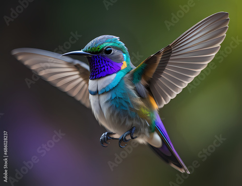 fliegender Kolibri mit lila Hals