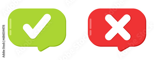 Speech bubble green check and red cross mark symbol yer or no sign illustration