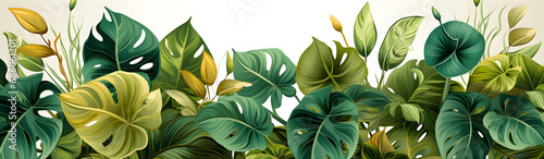 Tropical plants on a white background. Illustration on the theme of plants and encyclopedias, species and ecology. Generative AI 