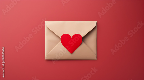Craft envelope with red heart. Romantic love letter