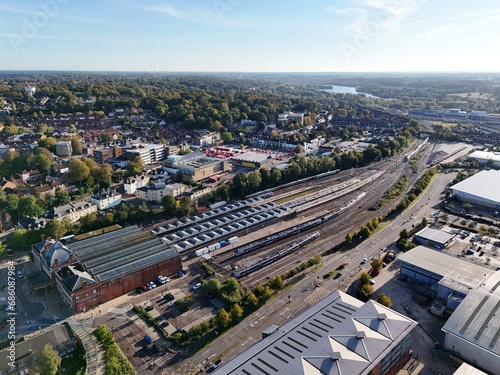 Norwich railway station UK drone , aerial , view from air