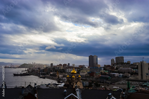 Clouds over the city. Vladivostok. City by the sea.