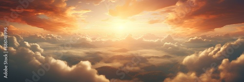 beautiful skyscape, sunlight, sunbeam, sun rays, landscape, cinematic panoramic view. generative AI