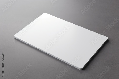 White gift card credit card layout lies on the gray background of the table