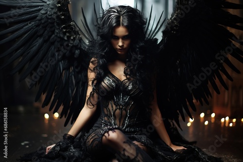 Fallen dark angel with wings
