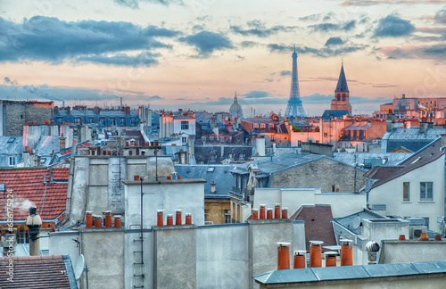 Paris cityscape and rooftops during winter