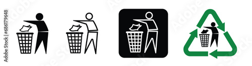 Tidy man symbol , do not litter icon , keep clean , dispose of carefully and thoughtfully symbol.