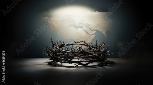 Crown of thorns against the background of the Earth.