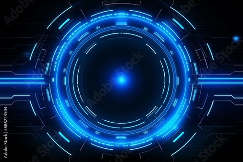 A glowing blue circle on technology background with HUD