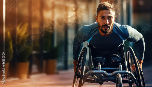 A man in a wheelchair participates in a marathon