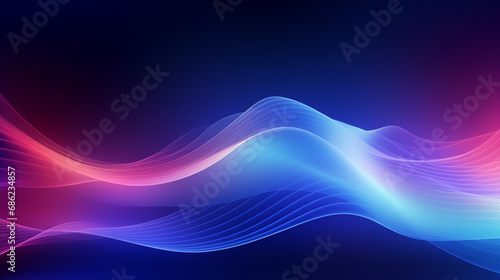Blue and pink wave like pattern on dark background. Abstract and futuristic digital image with neon lines and curves to create a gradient of colors. Suitable for the background of a wallpaper