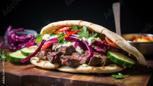 Delicious Berliner Kebab With Special Bread, Featuring Quality Grilled Lamb Slices, Served in a Soft Pita Bread, Quality Turkish Kebab with Vegetables. Original Kebab For Restaurant Fast Food 