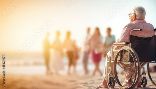 Man in wheelchair wheelchair on the beach
