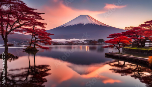 Fuji japan,mountain landscape,Fujisan mountain reflection