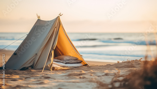 Date tent on the beach in the evening
