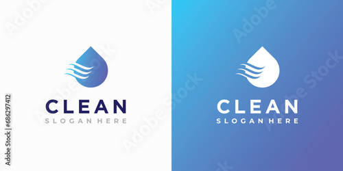 Water drop vector logo design with wind flow