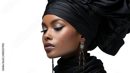 Portrait of a beautiful african woman in black dress and veil