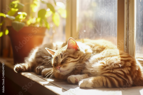 A pair of cat paws resting on a sunlit windowsill.