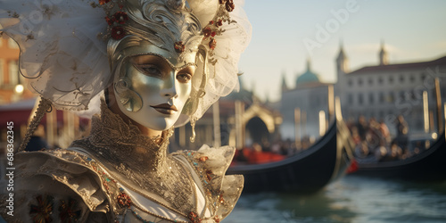 Venetian Spectacle: Panoramic Carnival Mask with Gondolas