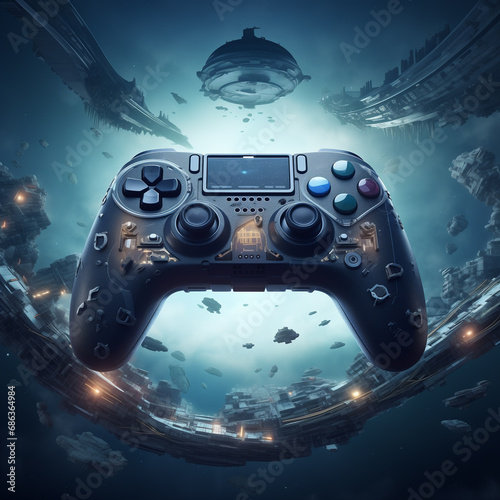 Epic gamer background with futuristic game controller