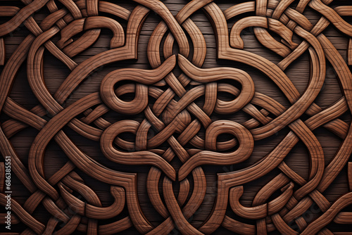 Celtic knot carved on wood background texture - intricate details - medieval fantasy wounder