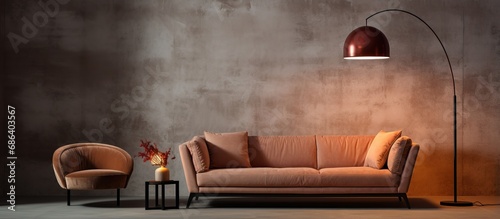 Interior with a sofa and floor lamp
