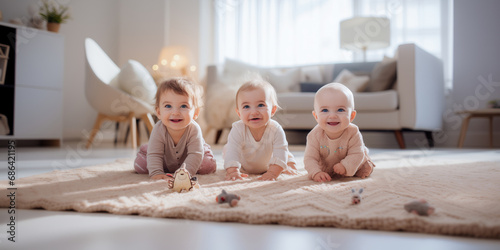 Lindos bebês sorridentes sentados posando para banner