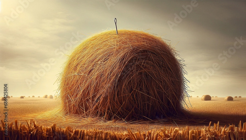An image of a large haystack with a tiny needle partially sticking out - Generative AI