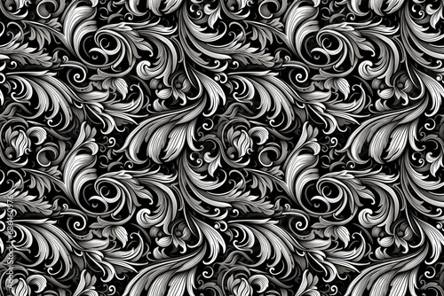 Baroque Scrolls Ink Pattern: Elaborate baroque scrollwork with fine lines and detailed flourishes