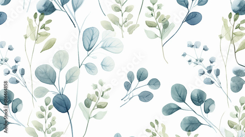 beautiful watercolor seamless pattern with eucalyptus branch flower