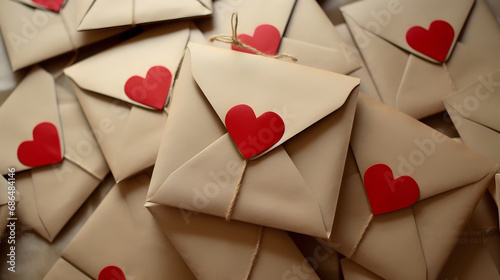 Craft envelopes with red heart. Romantic love letters