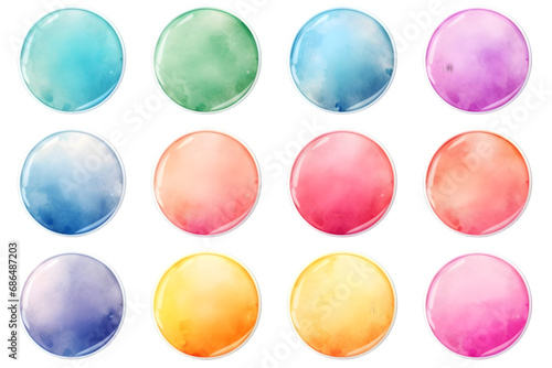 Colorful watercolor stain badge set isolated on white background. generative ai.